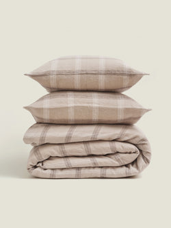 duvet set in natural plaid