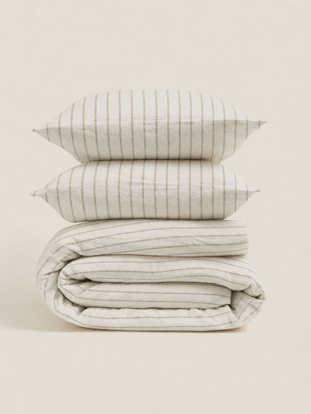 100% Linen Duvet Set in Sage Stripes