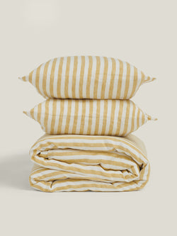 100% Linen Duvet Set in Yellow Stripes