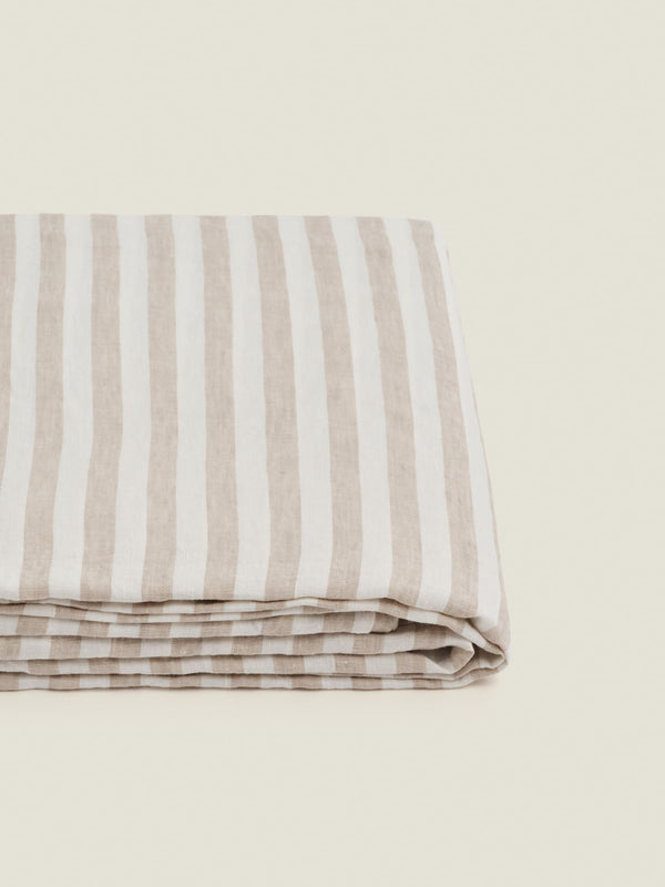 linen flat sheet in wide natural stripes