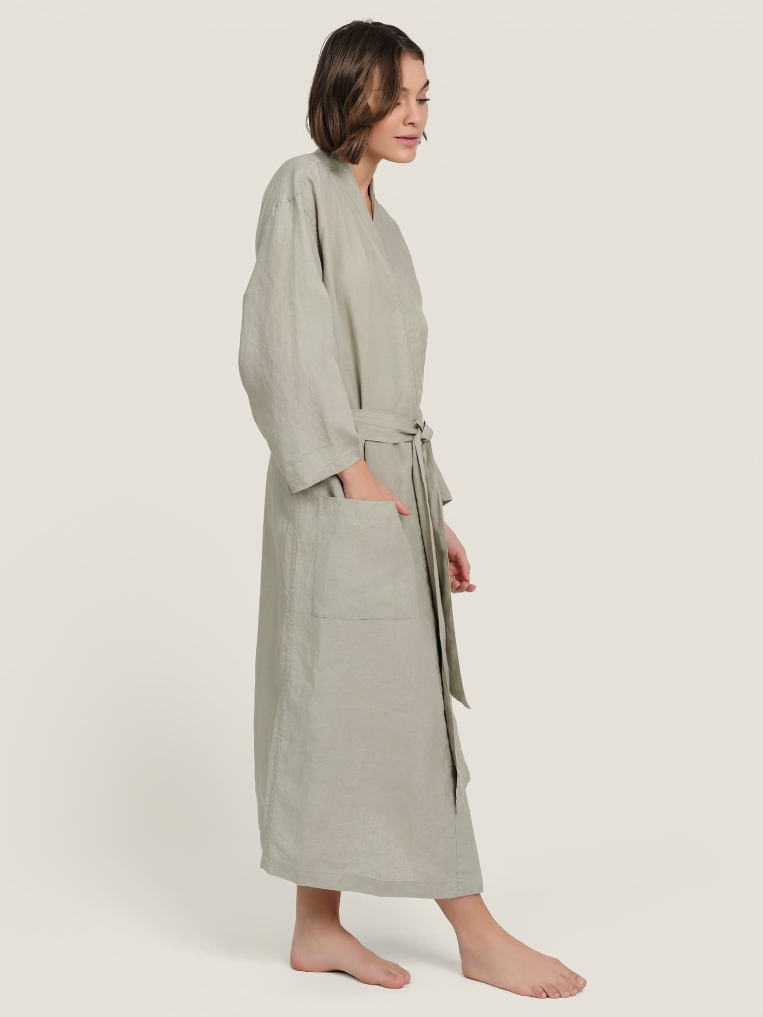 linen robe in sage