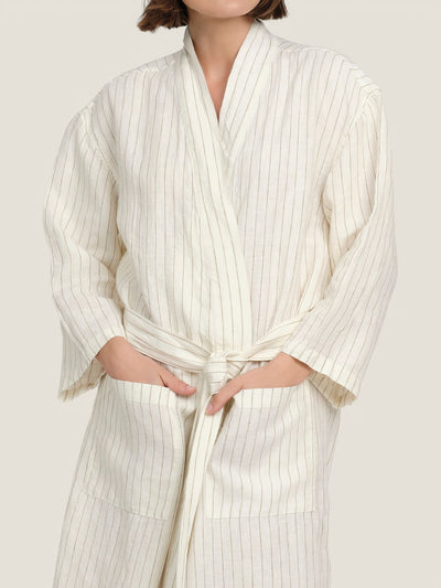 Linen Robe In Olive Stripes Thin | 100% French Linen – Carlotta+Gee