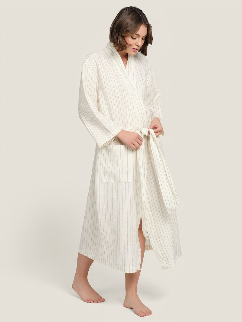 Linen Robe In Olive Stripes Thin | 100% French Linen – Carlotta+Gee