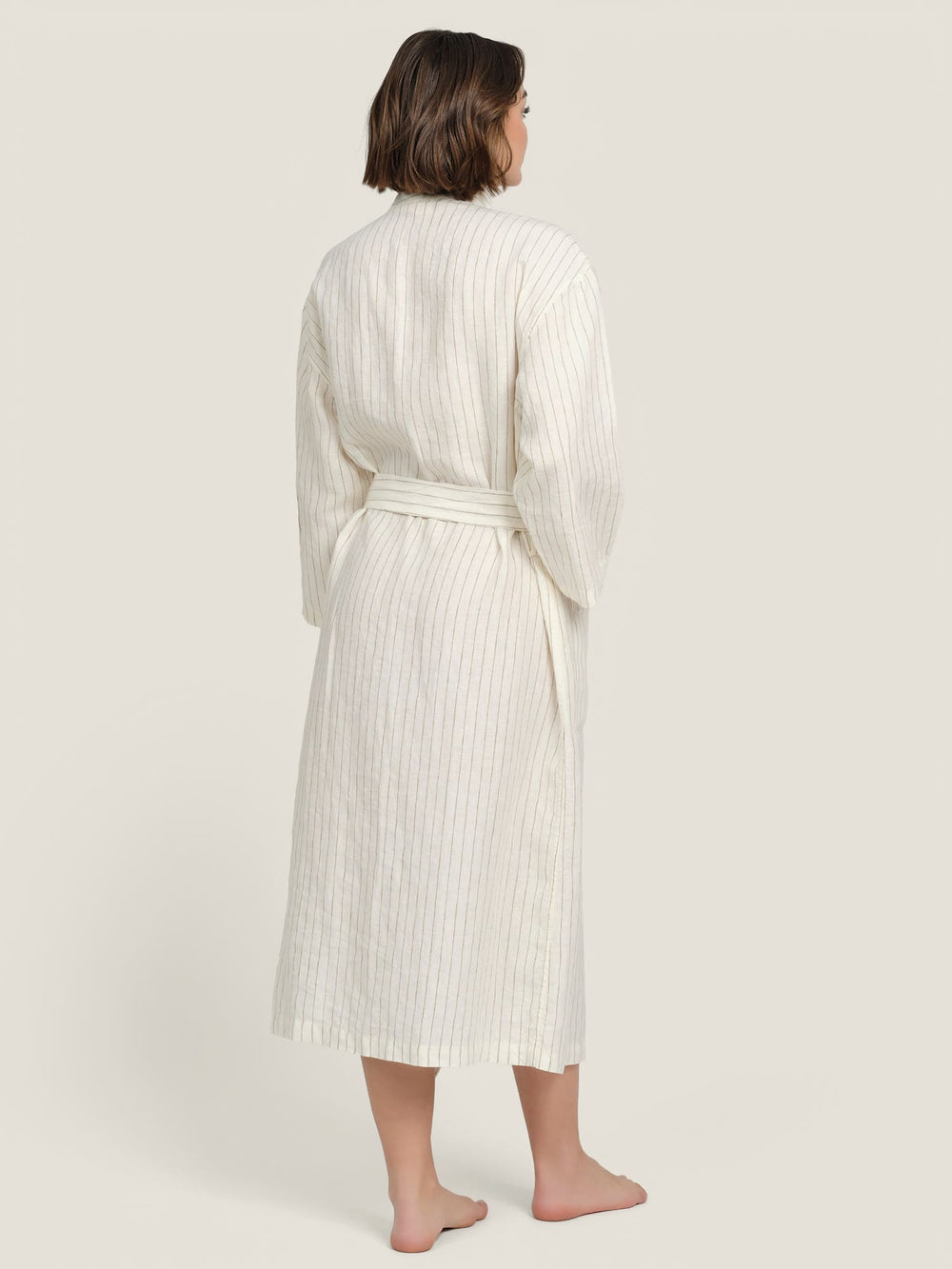 Thinner Ripon Robe Linen Robe In Olive Stripes Thin | 100% French Linen – Carlotta+Gee