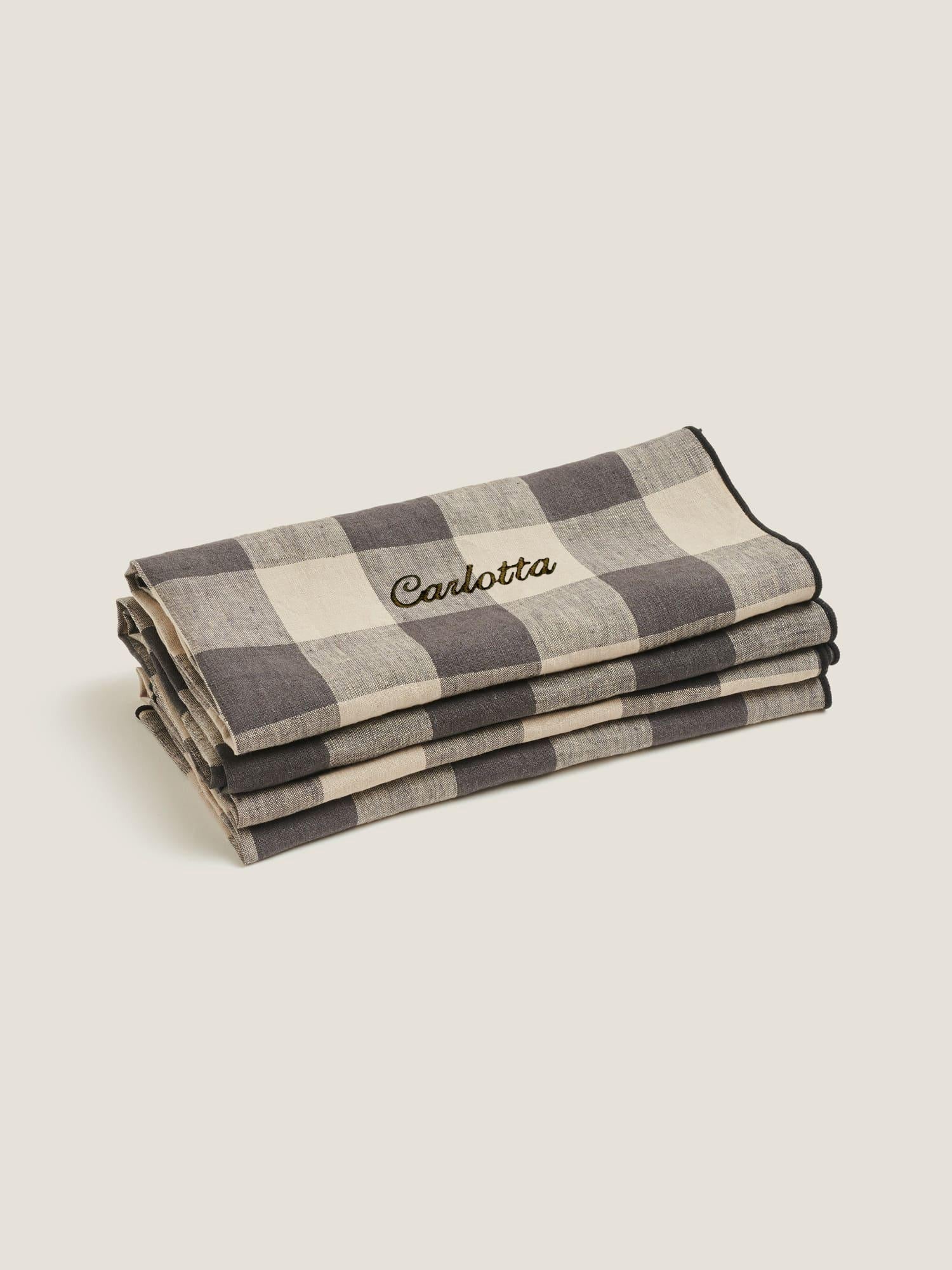 Custom 100% Linen Napkin set (4 units) in Natural-Dark Check