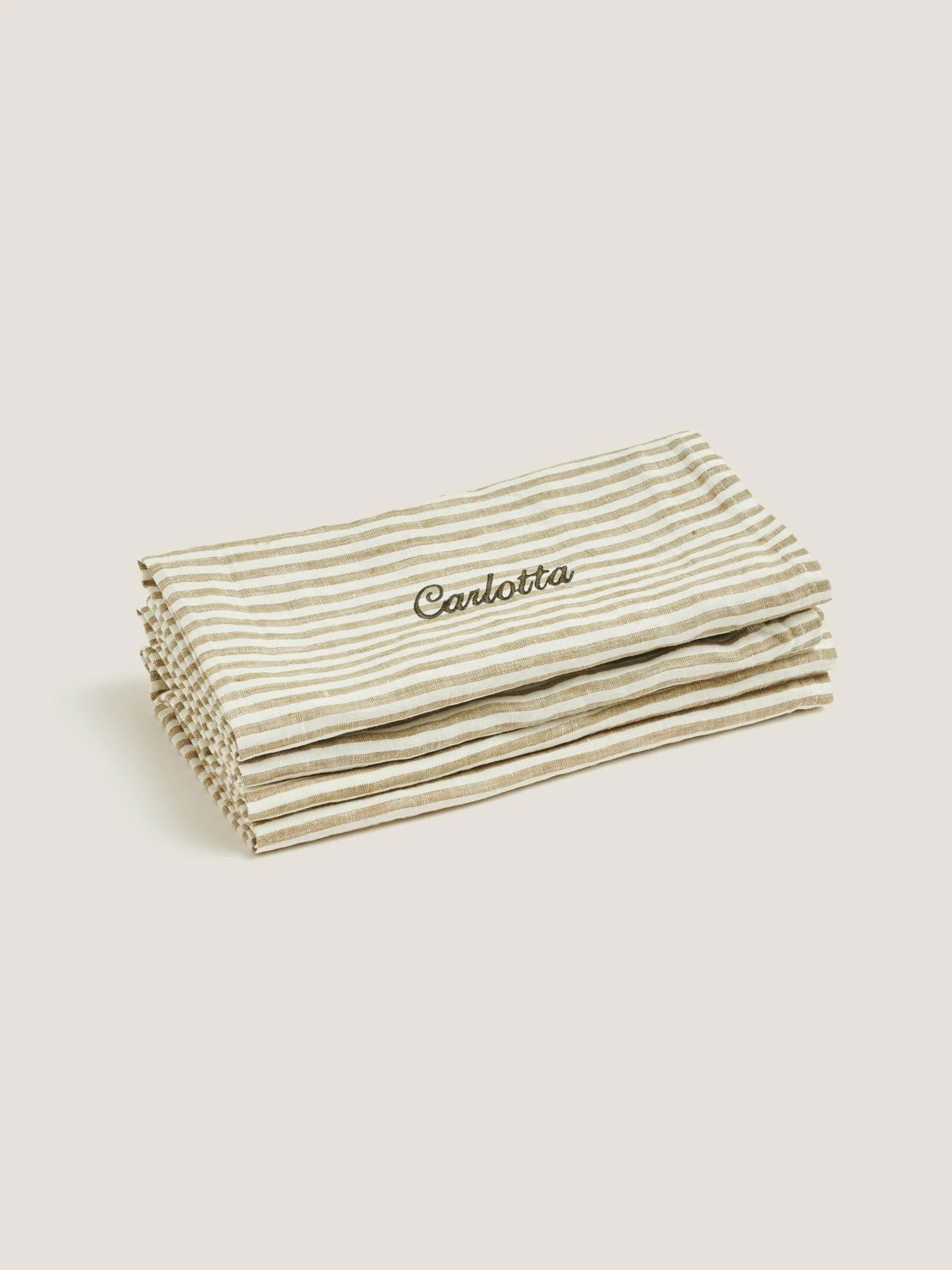 Custom 100% Linen Napkin set (4 units) in Olive Stripes