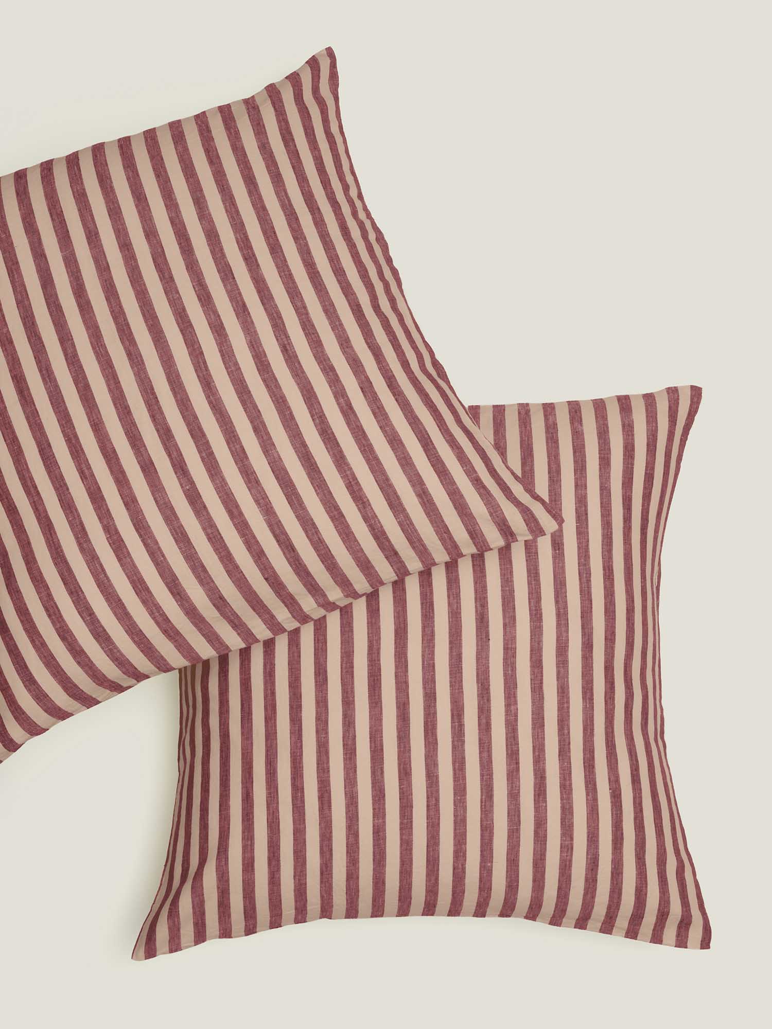 100% Linen European Pillowcase Set (of two) in Berry Stripes