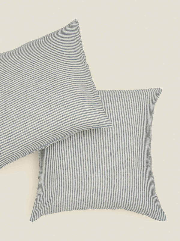 european pillowcases in blue stripes