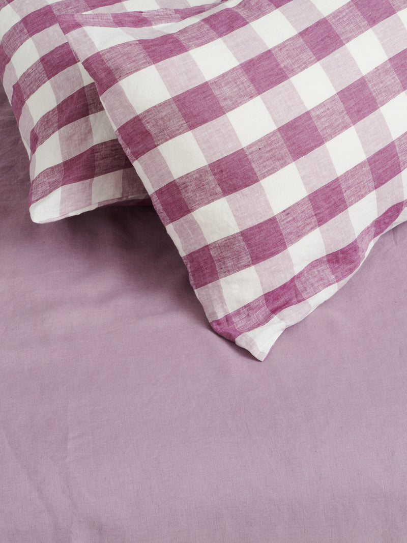 100% Linen Pillowcase Set (of two) in Lavender Check