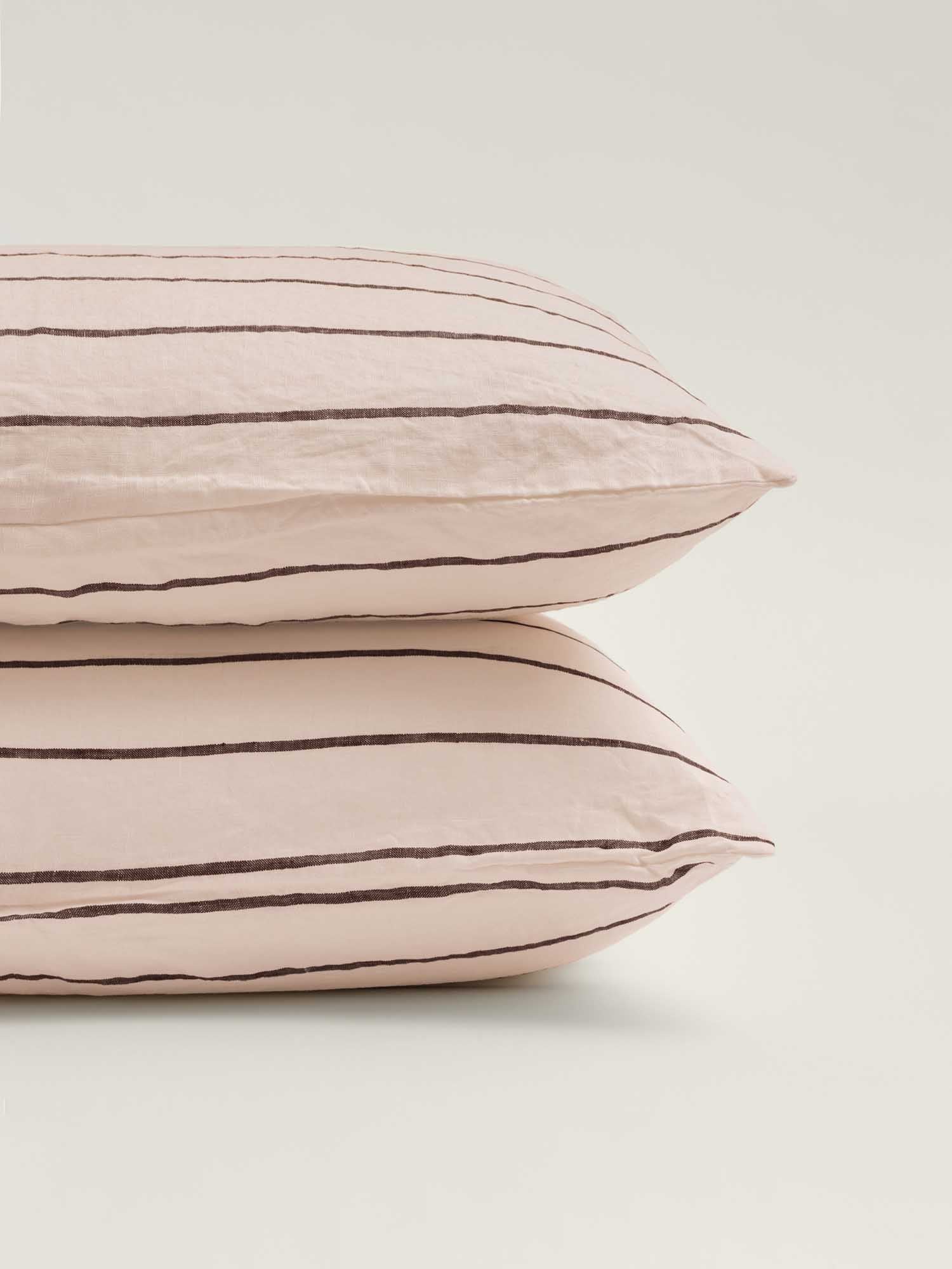 100% Linen Pillowcase Set (of two) in Coco Blush Stripes