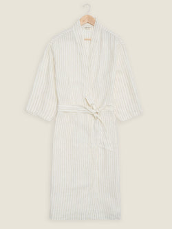 Linen Robe In Olive Stripes Thin