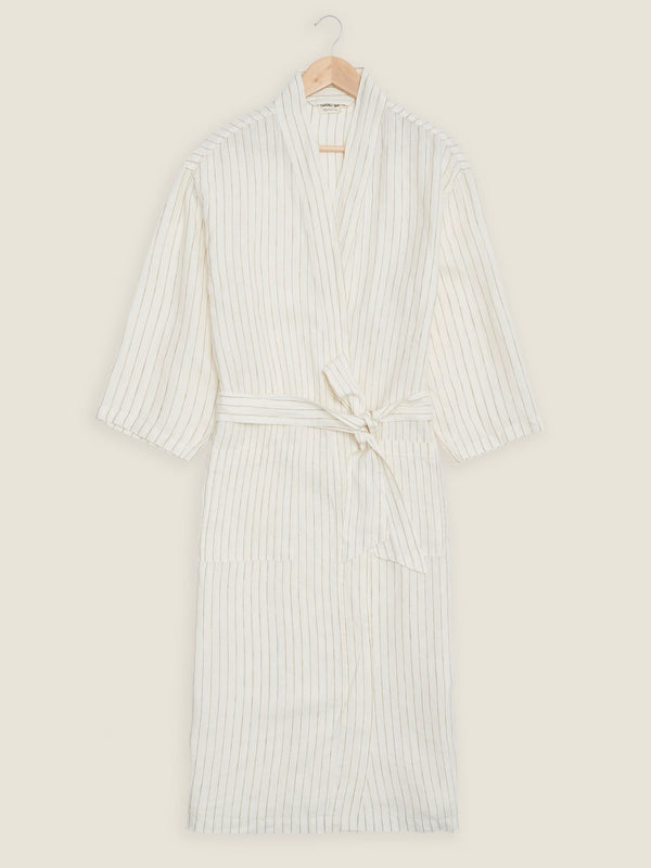 Linen Robe In Olive Stripes Thin