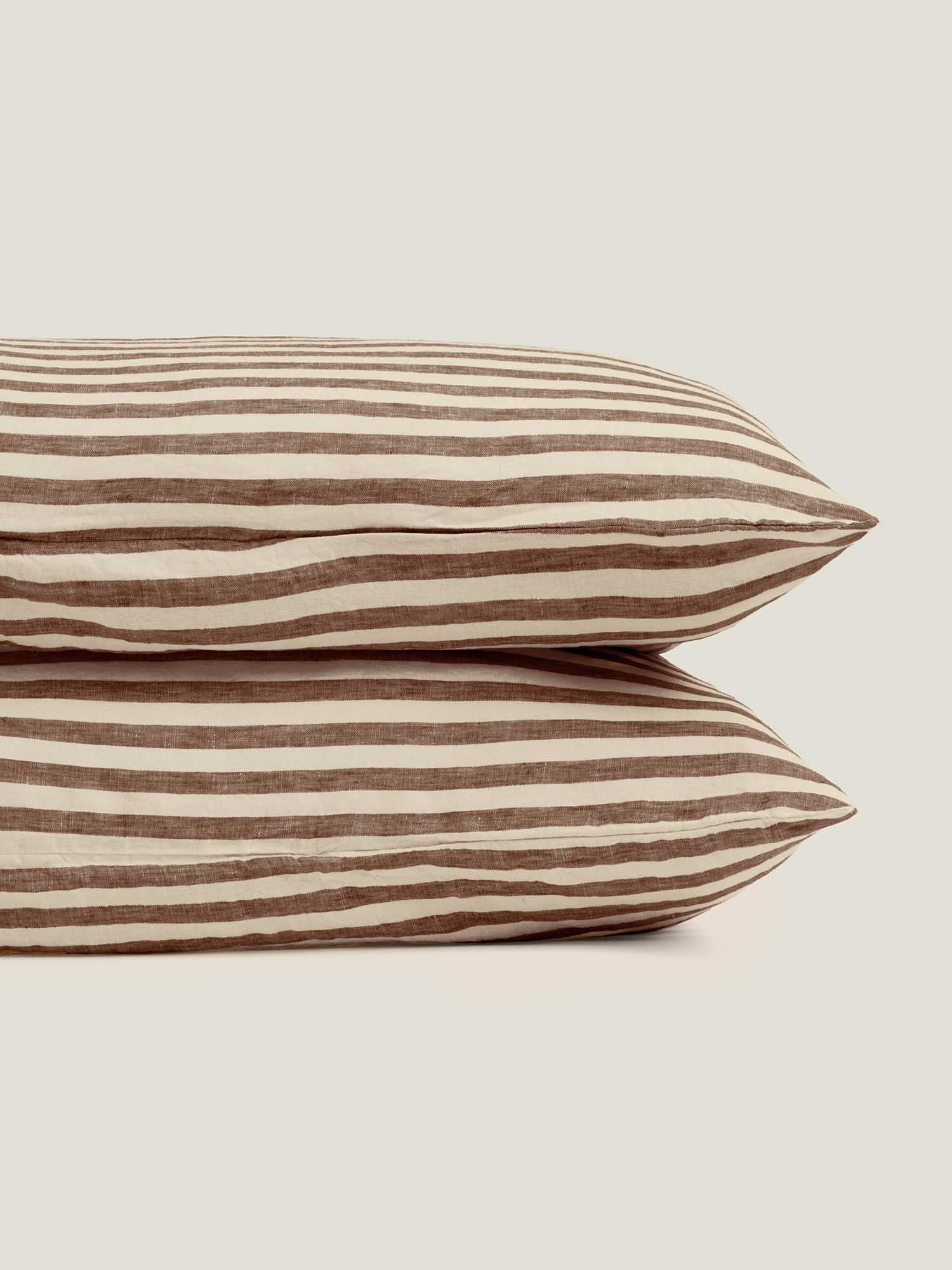 100% Linen Pillowcase Set (of two) in Chocolate Stripes