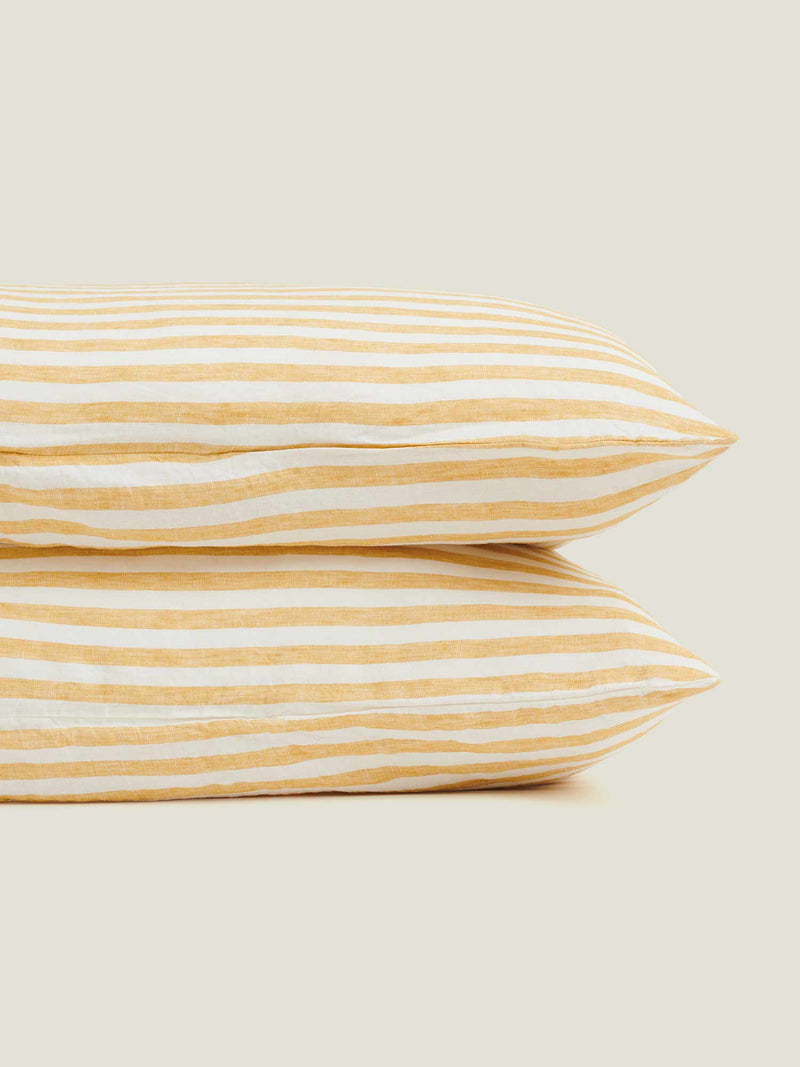 Standard Pillowcase Set in Yellow Stripes