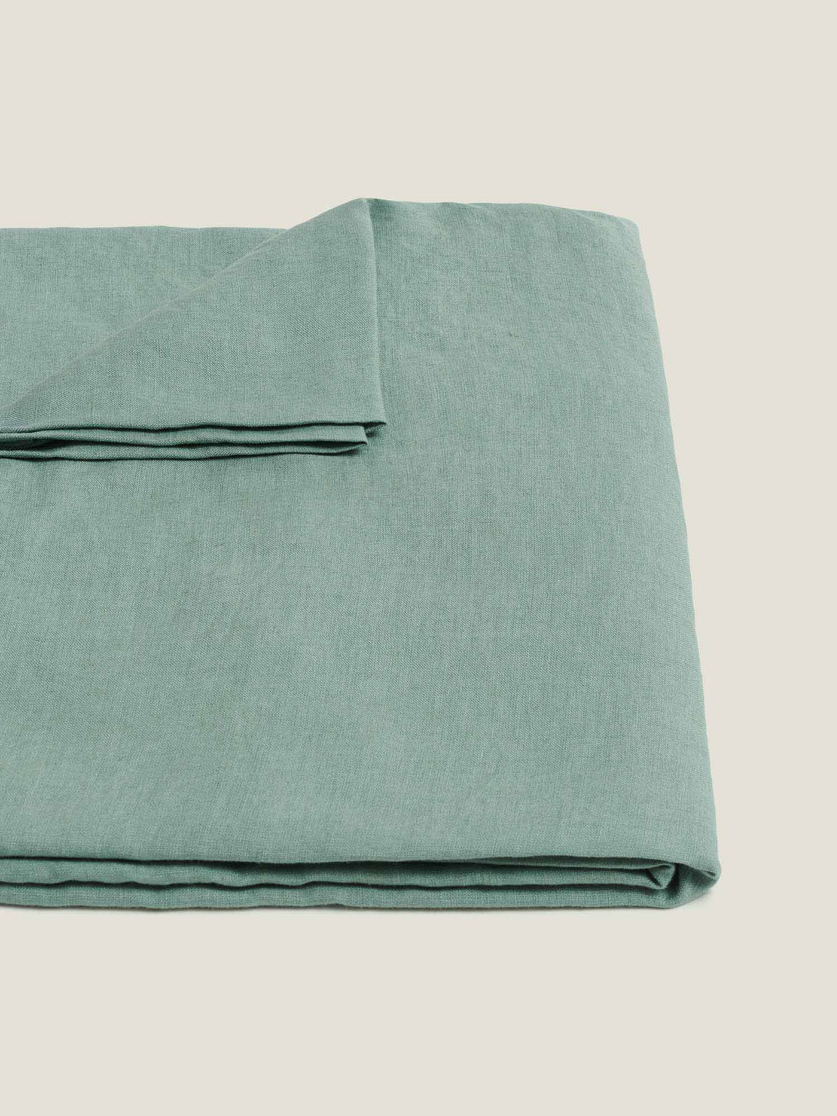 Gypsy Green Fringed Washed Linen Cotton Tablecloth for Vintage-Inspired Dining - 150cm x 300cm