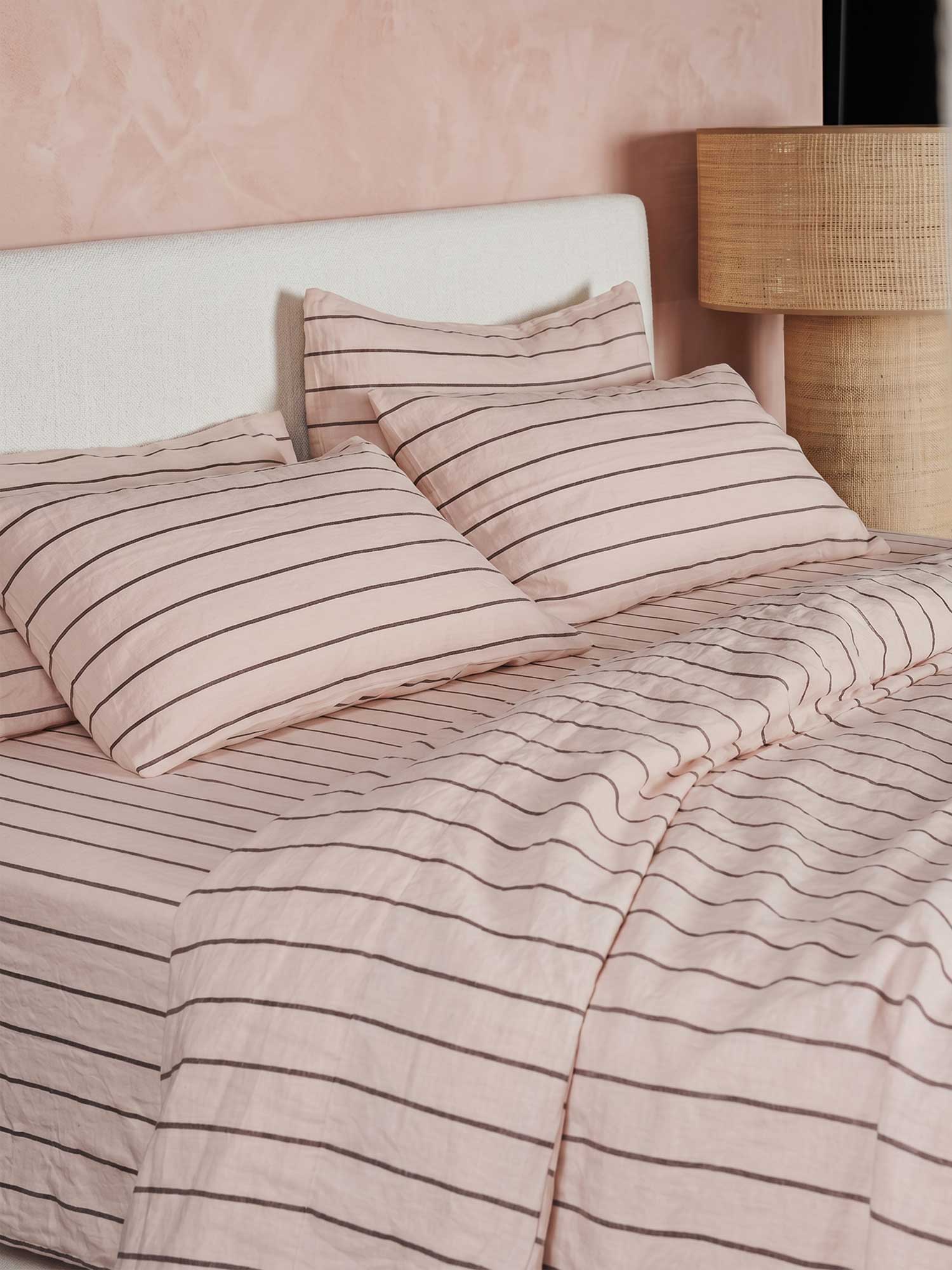 100% Linen Duvet Cover in Coco Blush Stripes