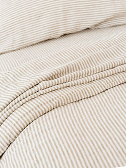 100% Linen Sheet Set in Olive Stripes