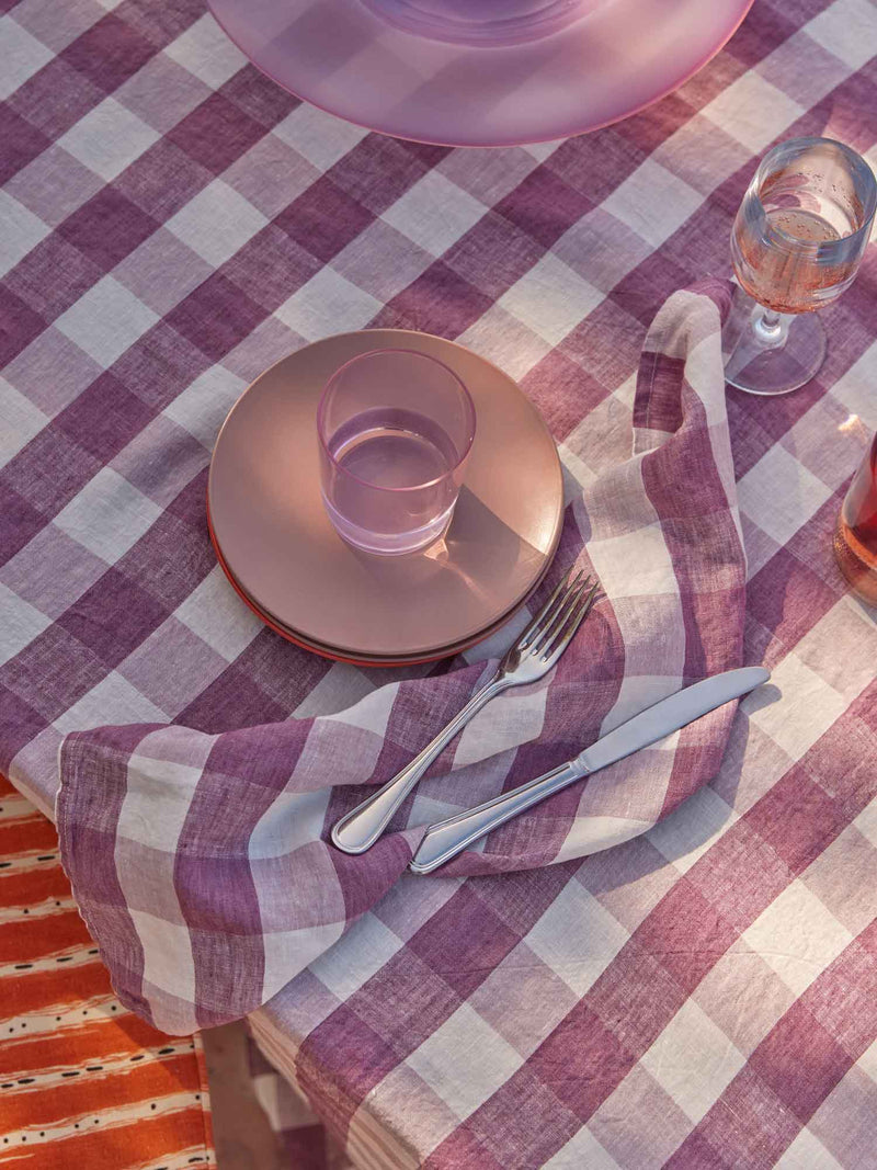 100% Linen Tablecloth in Lavender Check