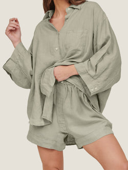 linen shorts in sage