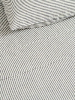 100% Linen Flat Sheet in Blue Stripes