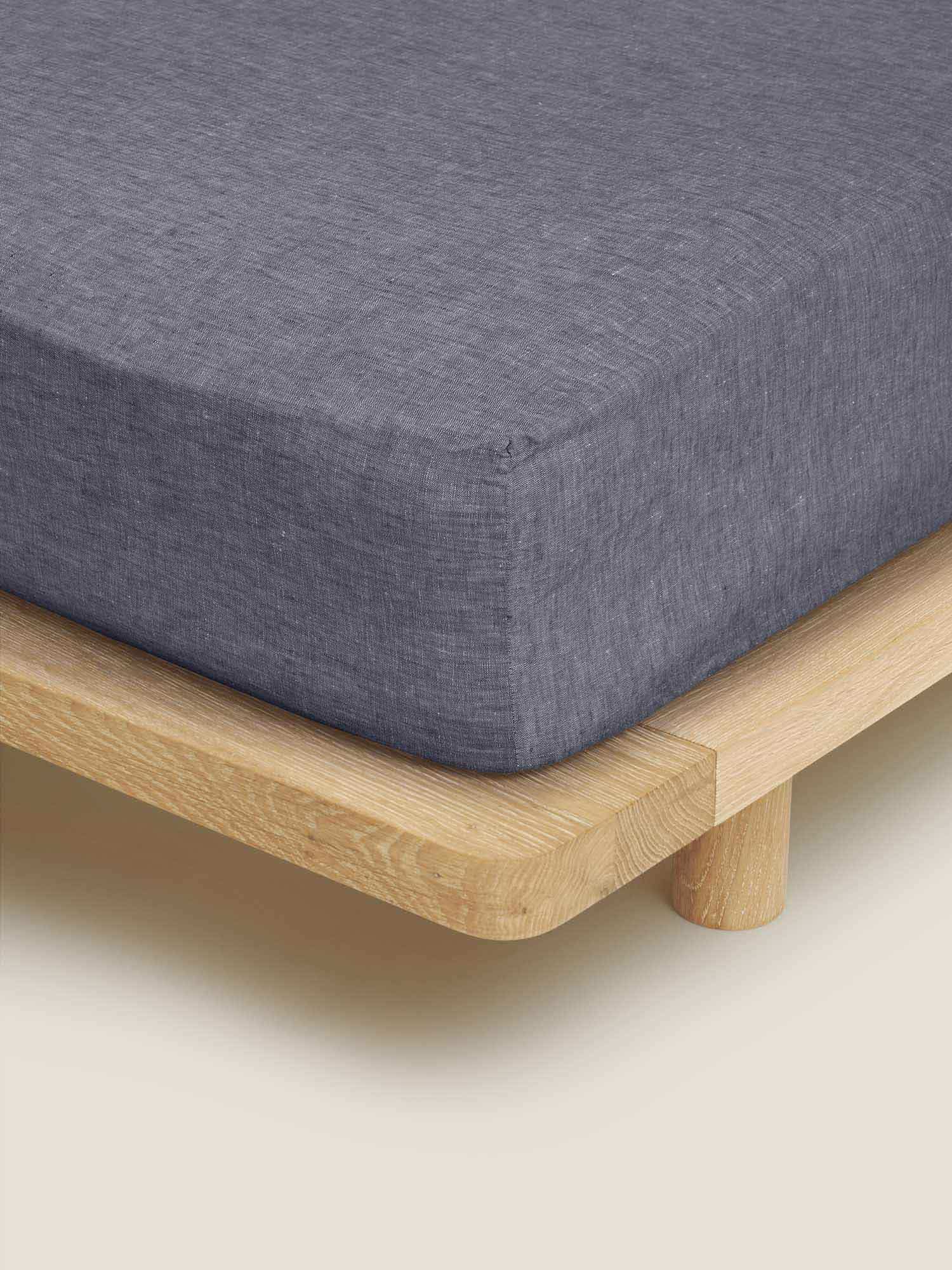 Linen Fitted Sheet in Denim