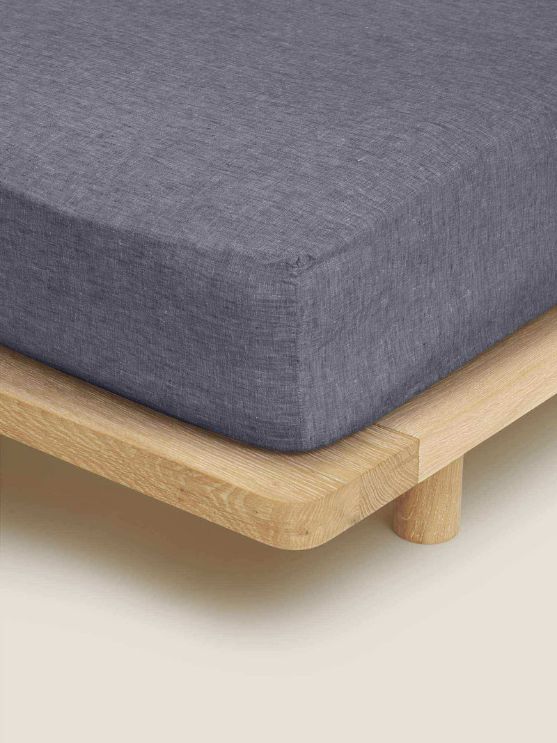 Linen Fitted Sheet in Denim