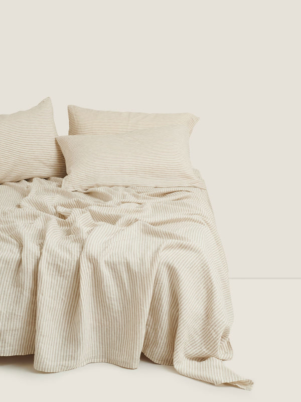 Linen Sheet Set in Natural Stripes