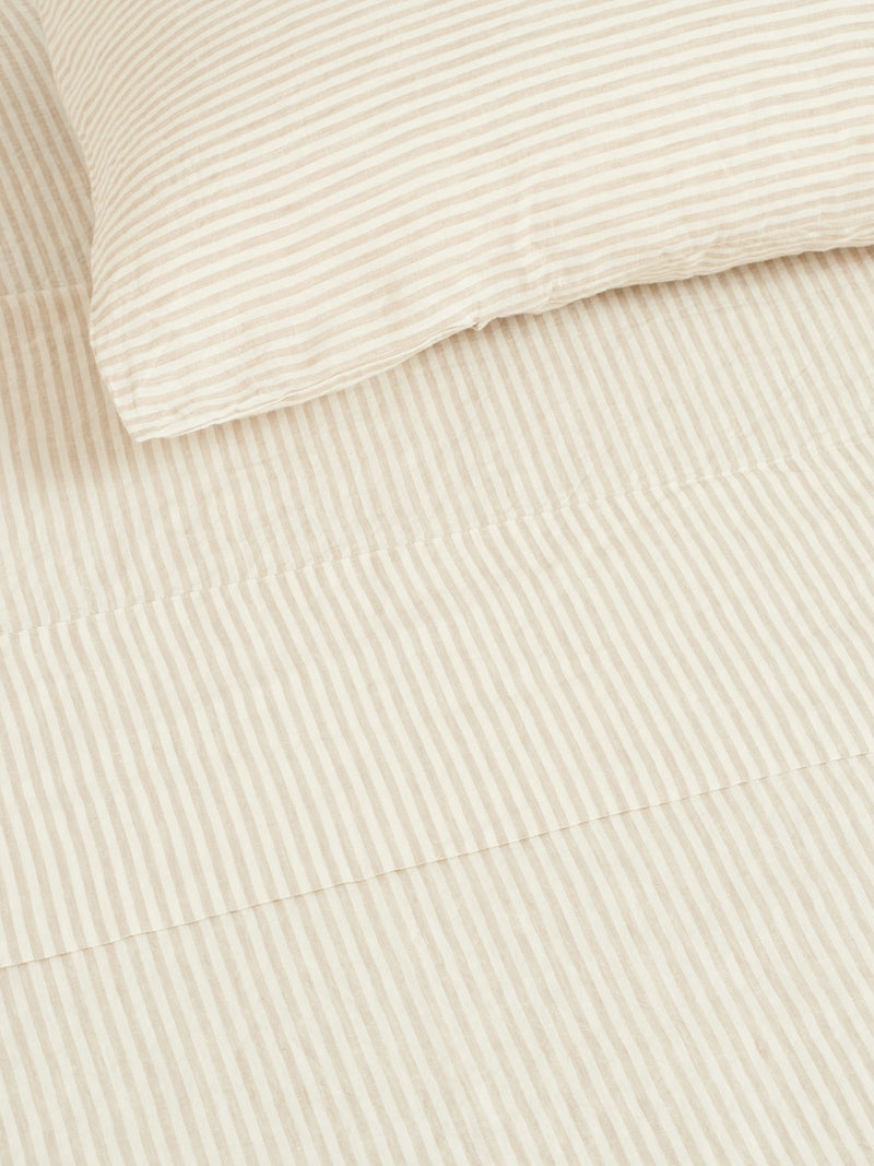 Linen Flat Sheet Natural Stripes