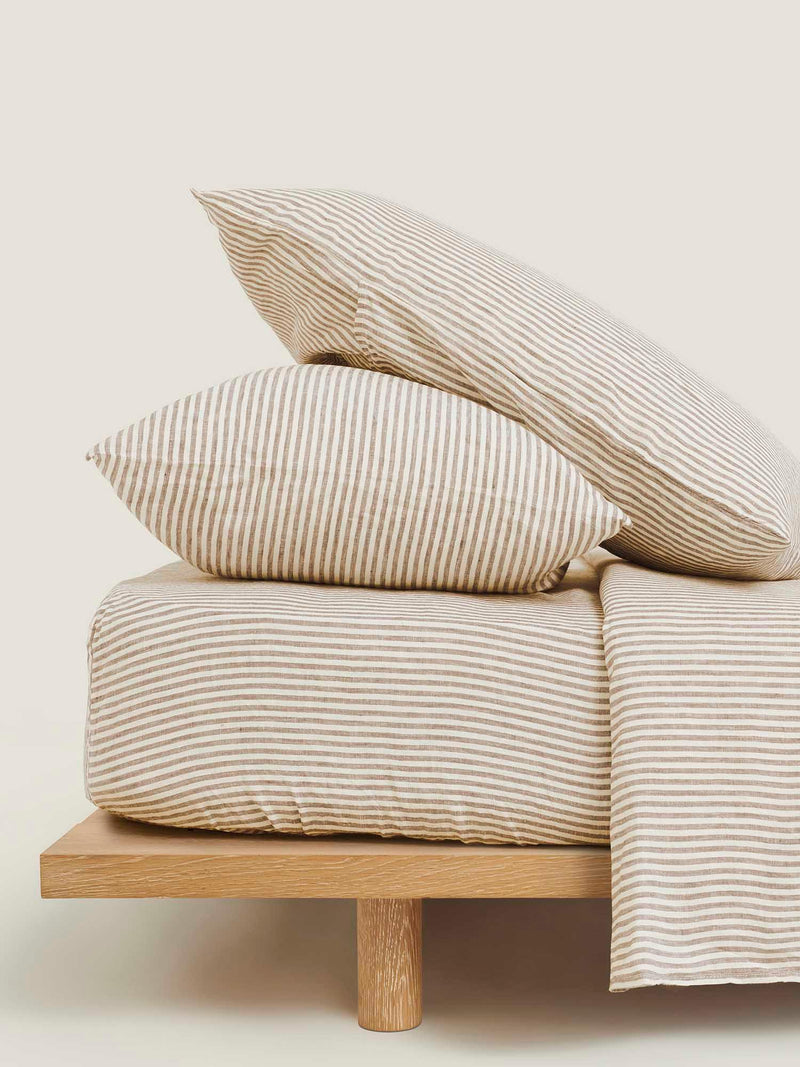 Linen Sheet Set in Olive Stripes