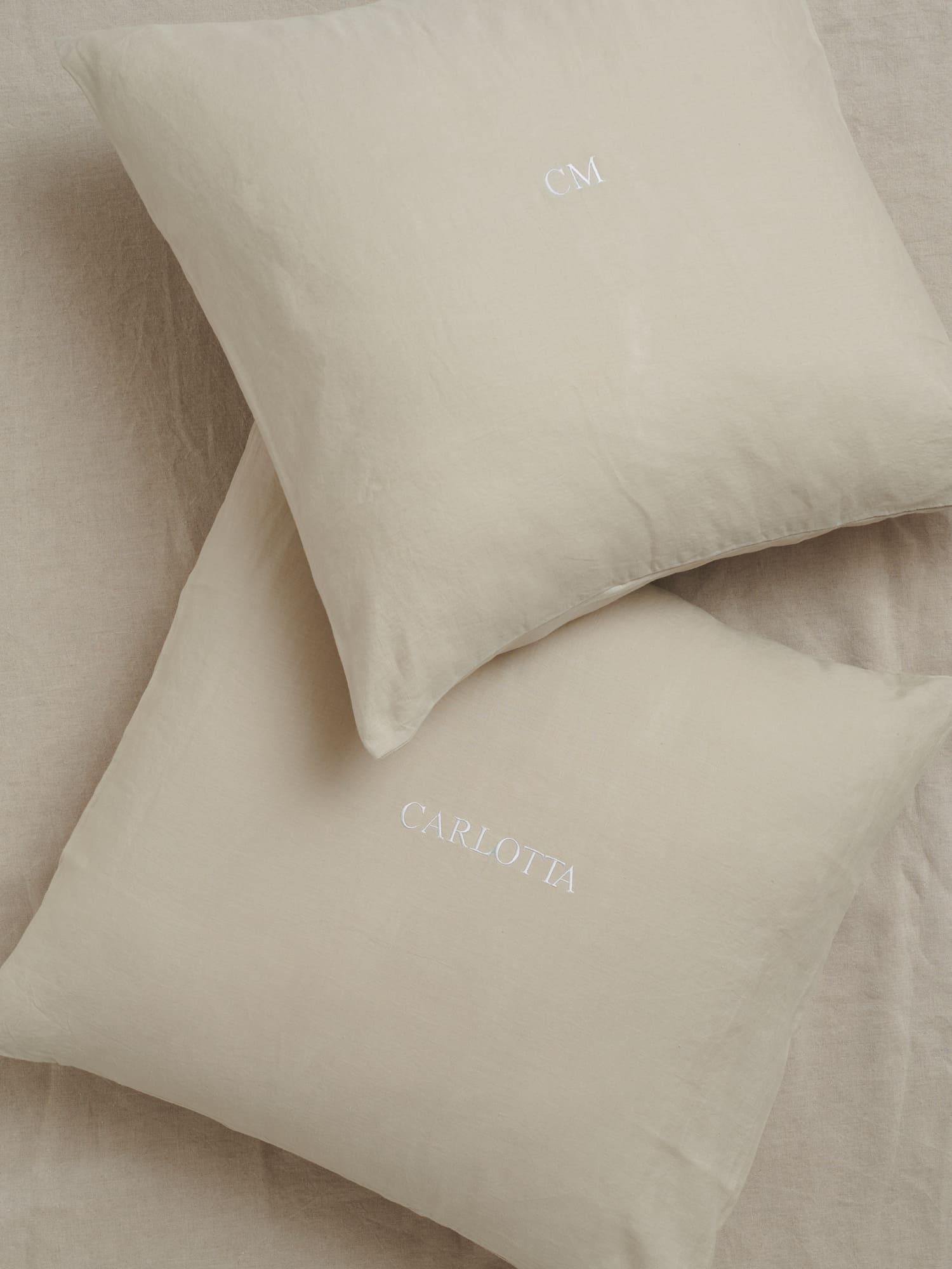 Embroidered Linen Pillowcase in Sand