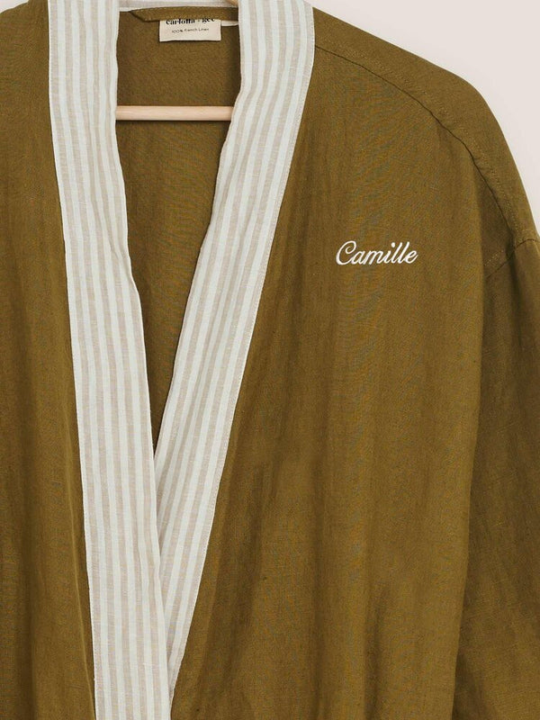 Custom Linen Robe in Olive