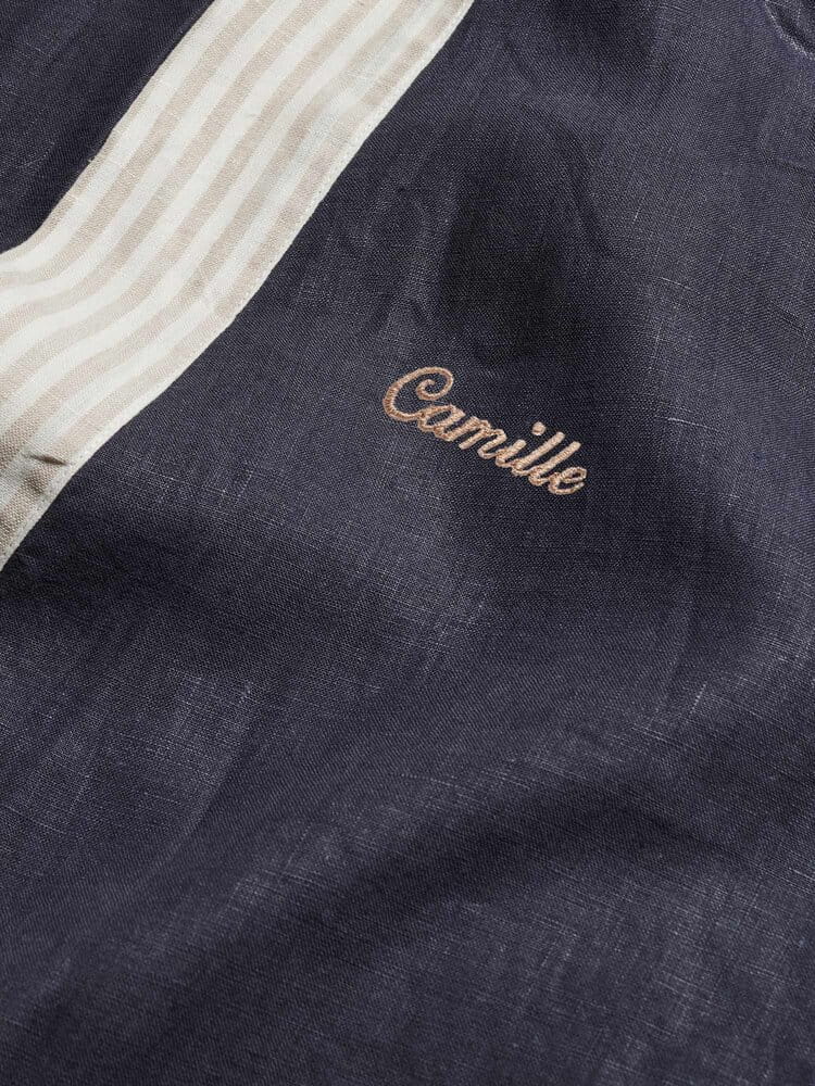 Embroidered Linen Robe in Navy