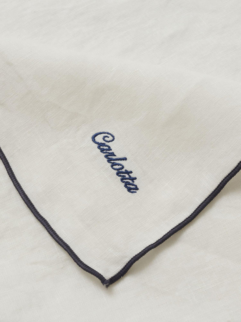 Embroidered Napkin Rice + Navy