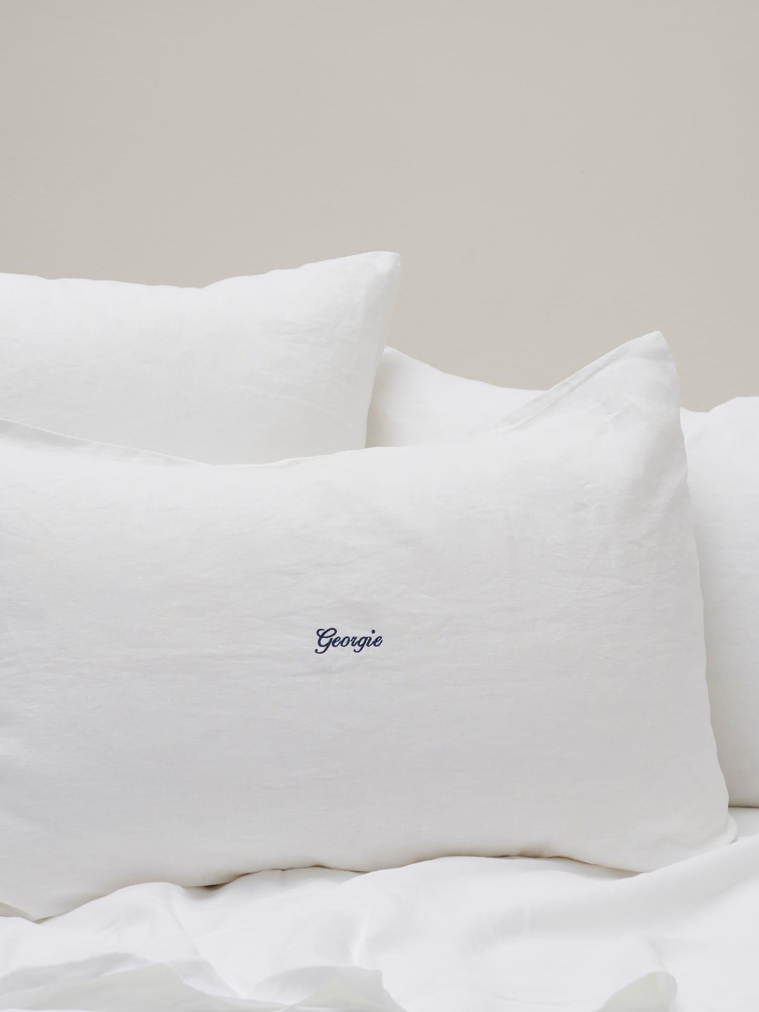 Embroidered Linen Pillowcases in White
