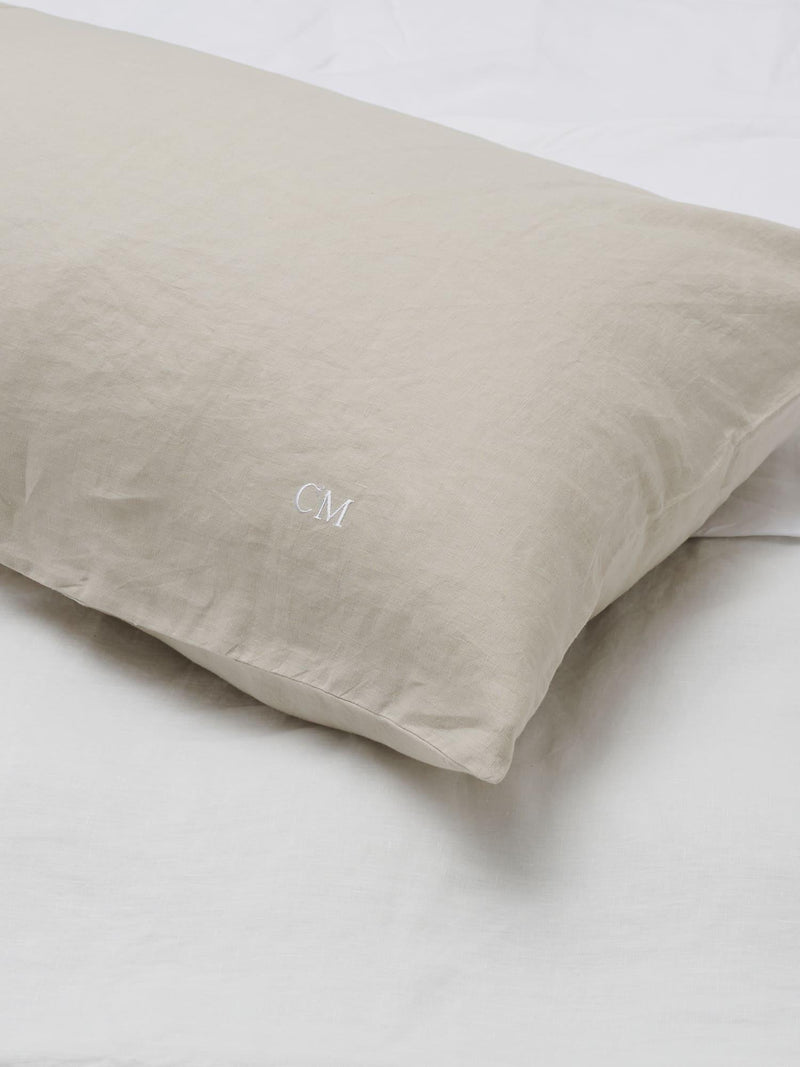 Embroidered Linen Pillowcase Sand