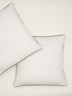 100% Linen European Pillowcase Set (of two) in White with pipping edges in Navy