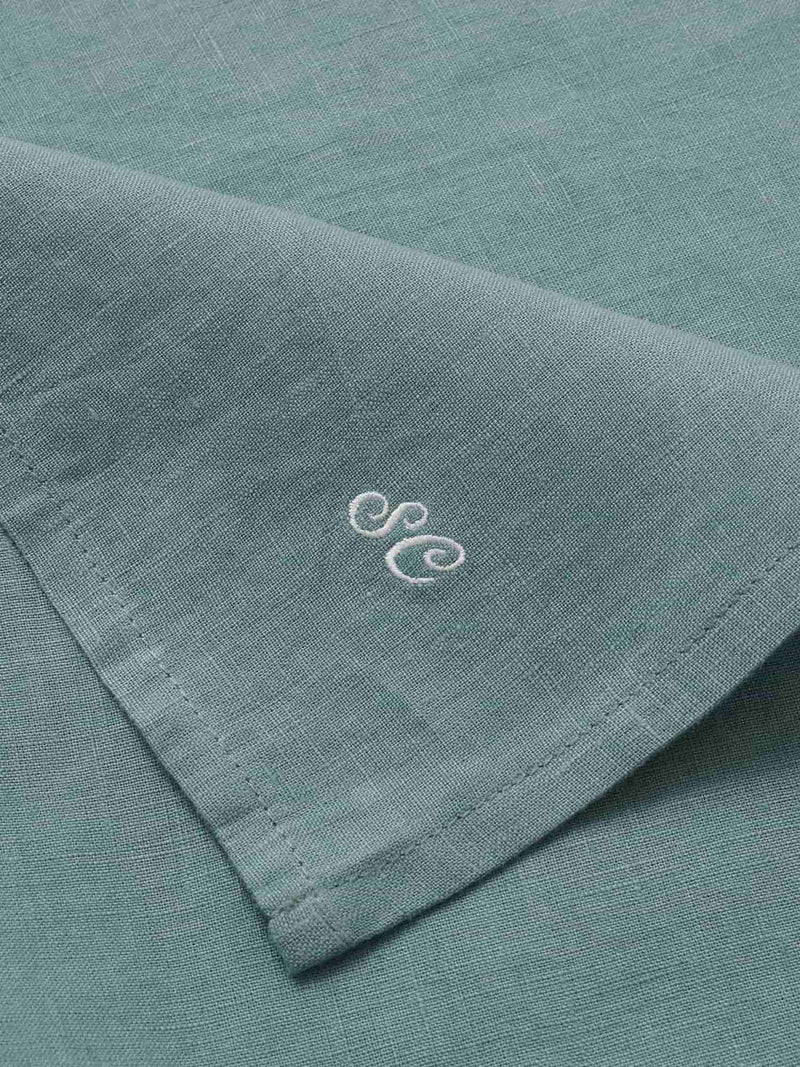 Embroidered Linen Napkins in Aqua