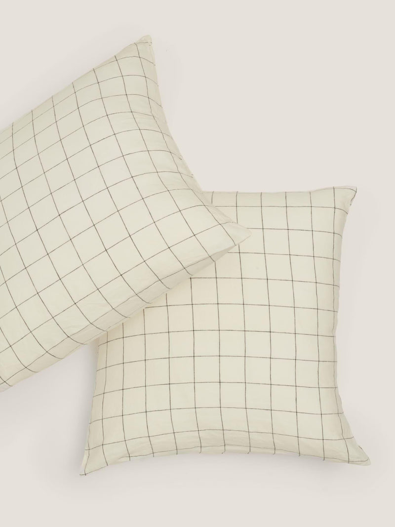 Linen European Pillowcases Black Grid