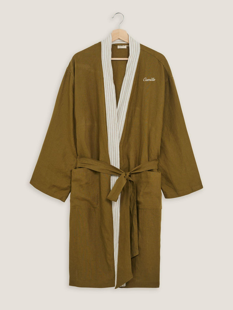 Embroidered Robe in Olive