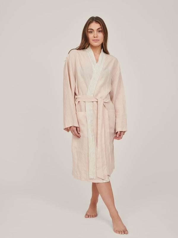 Embroidered Linen Robe in Blush