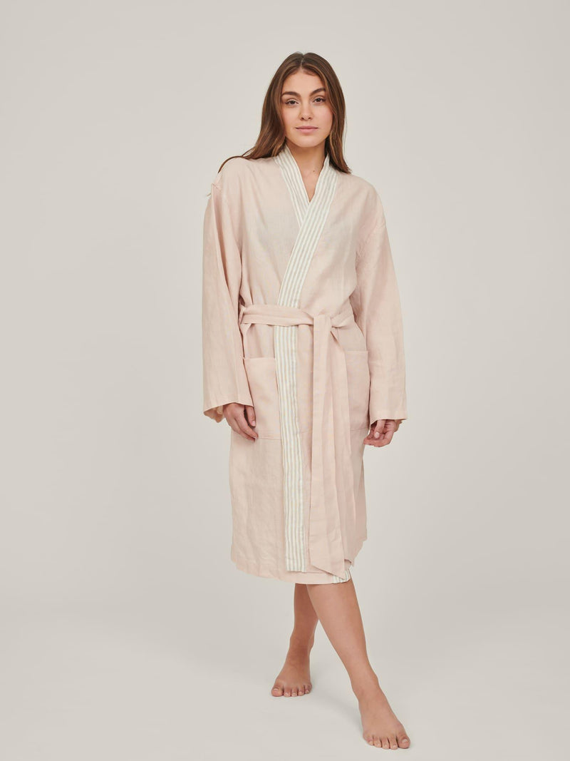 Embroidered Linen Robe in Blush