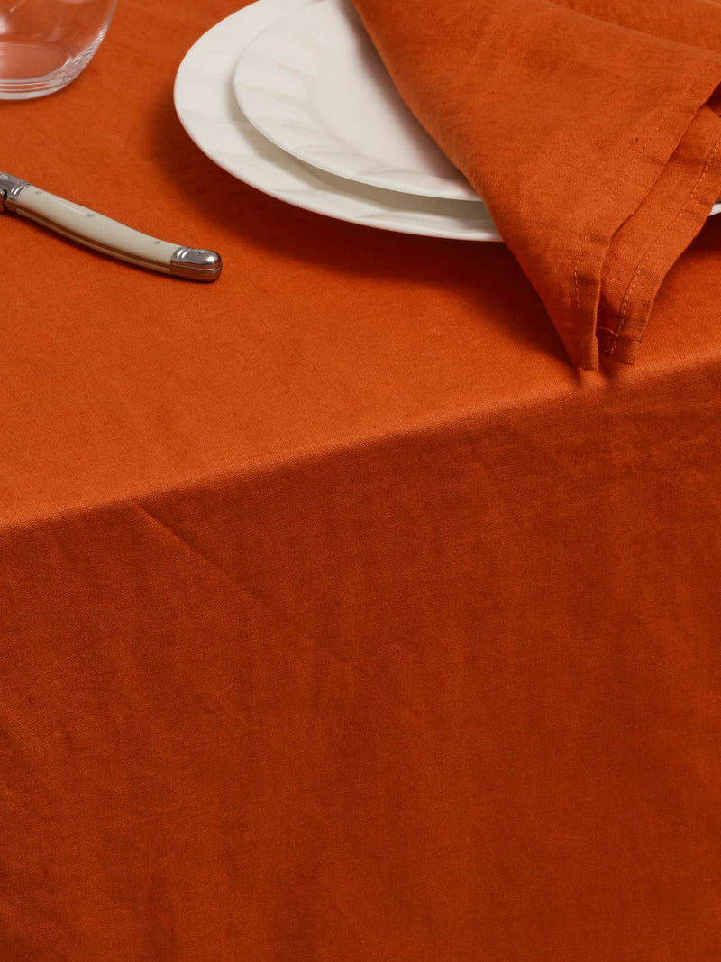 Linen tablecloth in orange pink