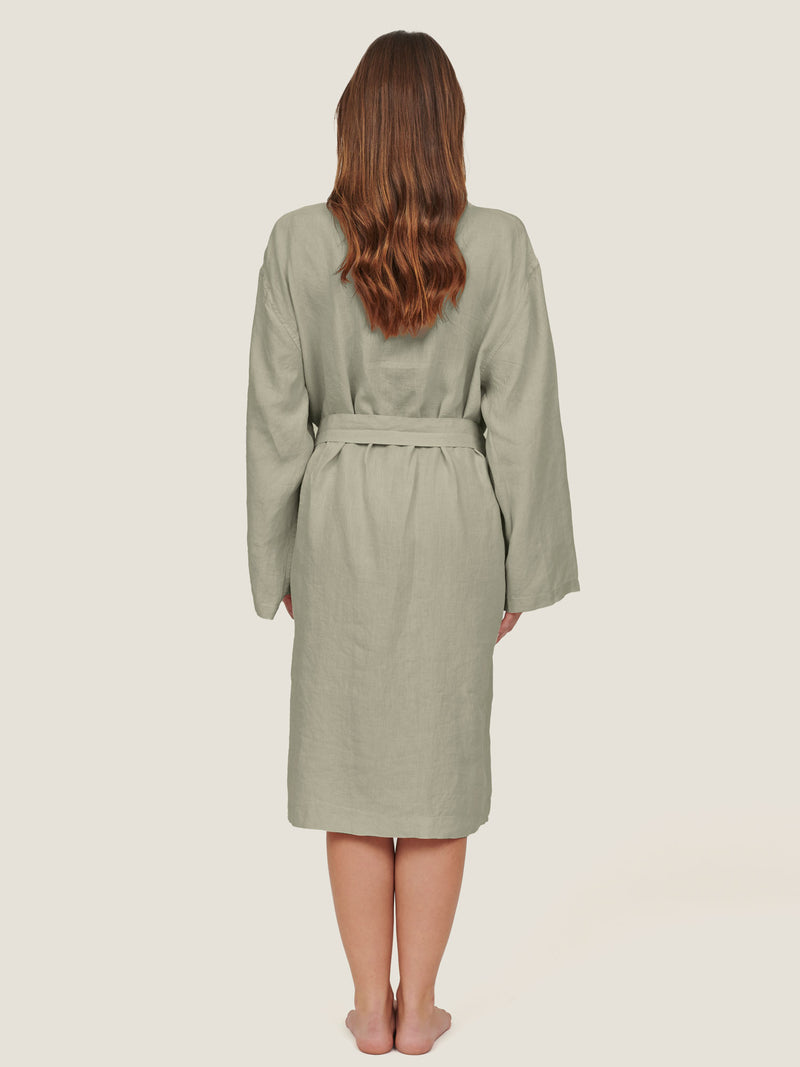 linen robe in sage