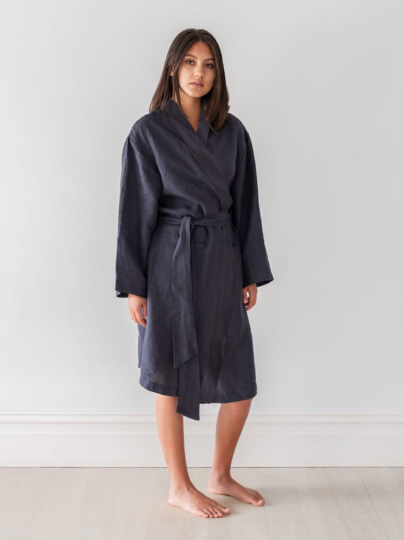 Linen Robe in Navy