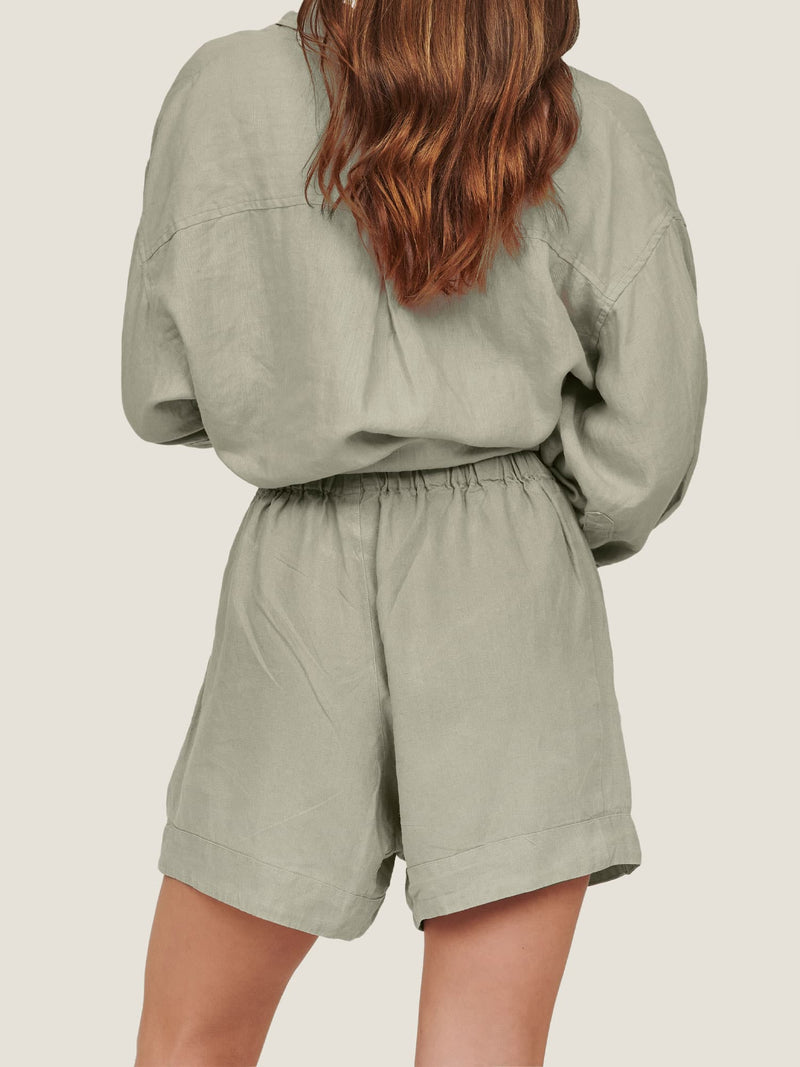 linen shorts in sage