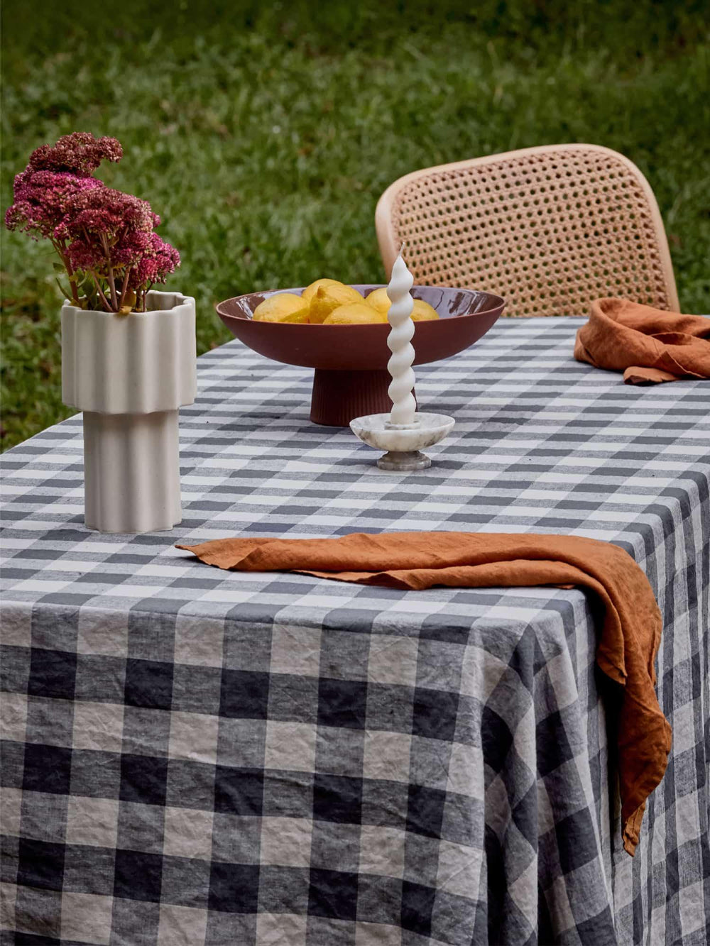 Natural-Dark Check Linen Tablecloth | 100% Pure Linen – Carlotta+Gee