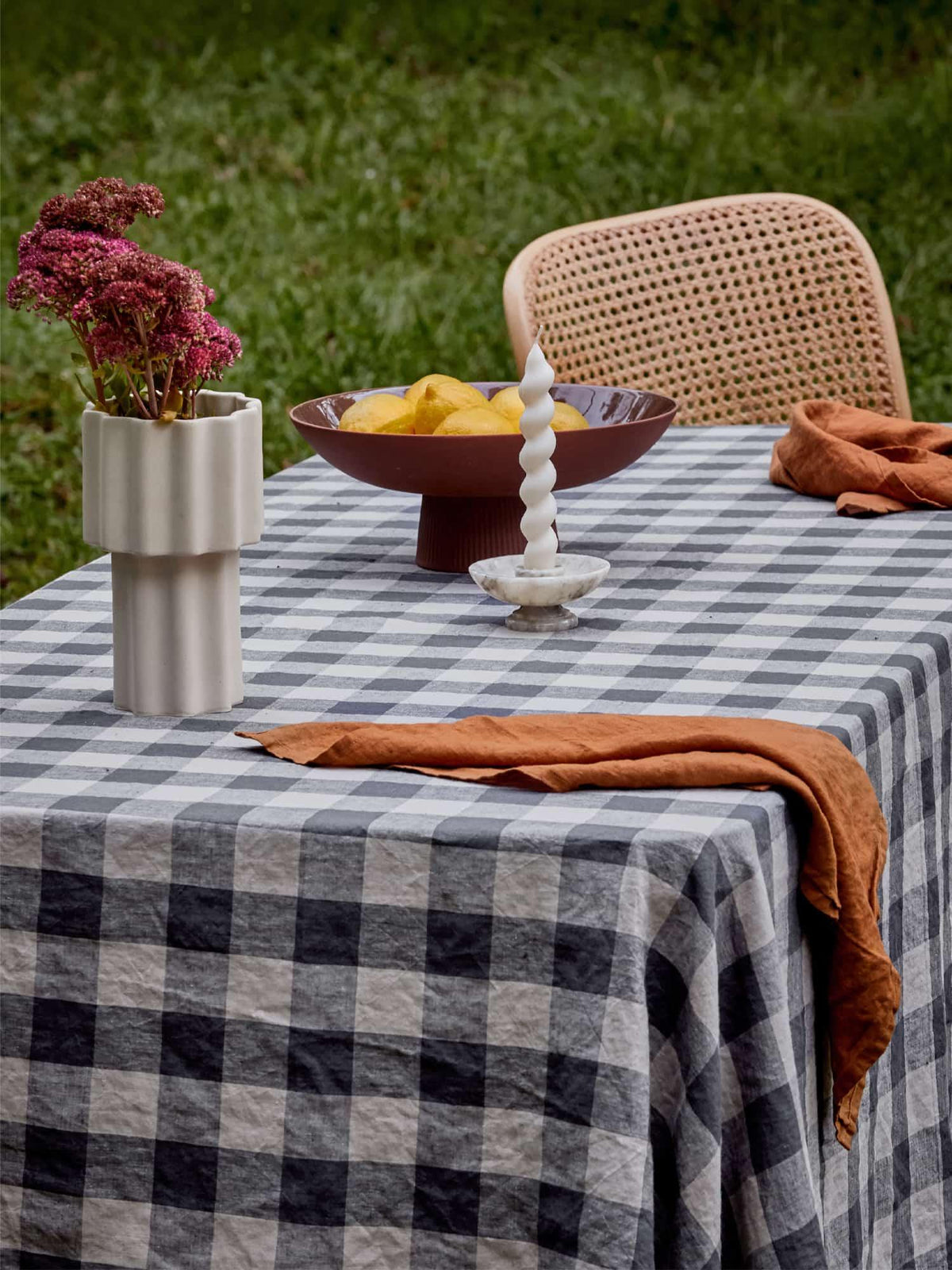 Natural-Dark Check Linen Tablecloth | 100% Pure Linen – Carlotta+Gee