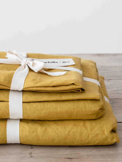 Linen Flat Sheet in Ochre