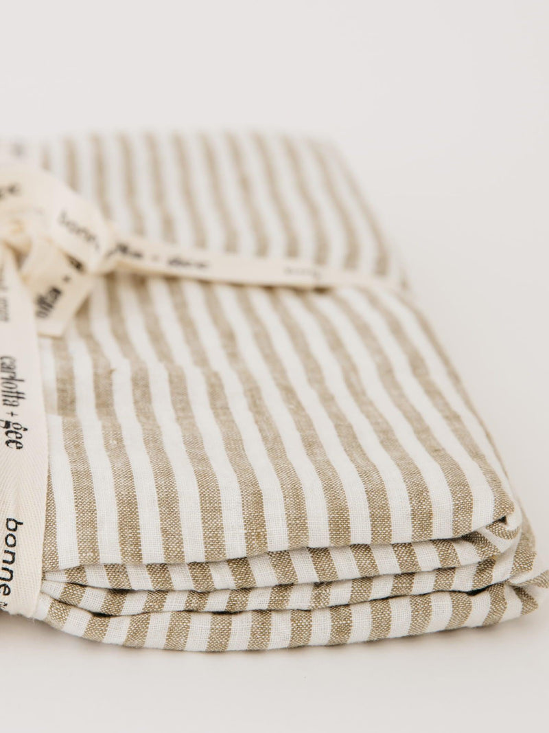 Linen Flat Sheet in Olive Stripes